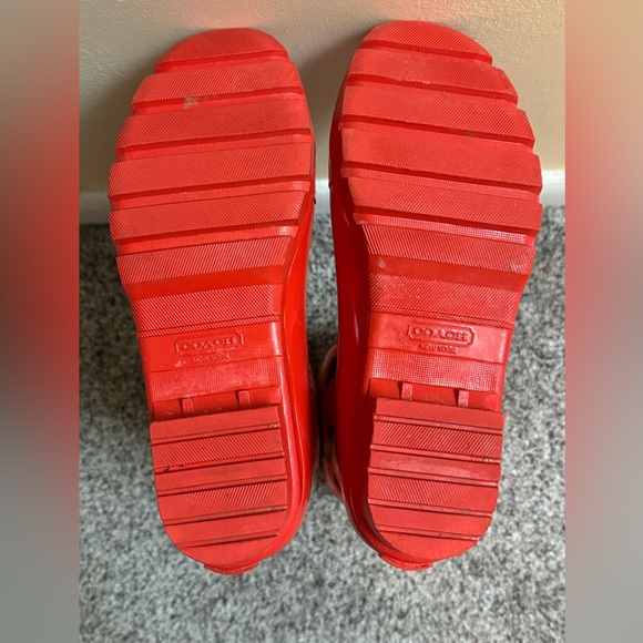 COACH Poppy Red Floral PEARL Tall Rain Boots Size 8B EUC - Picture 8 of 8